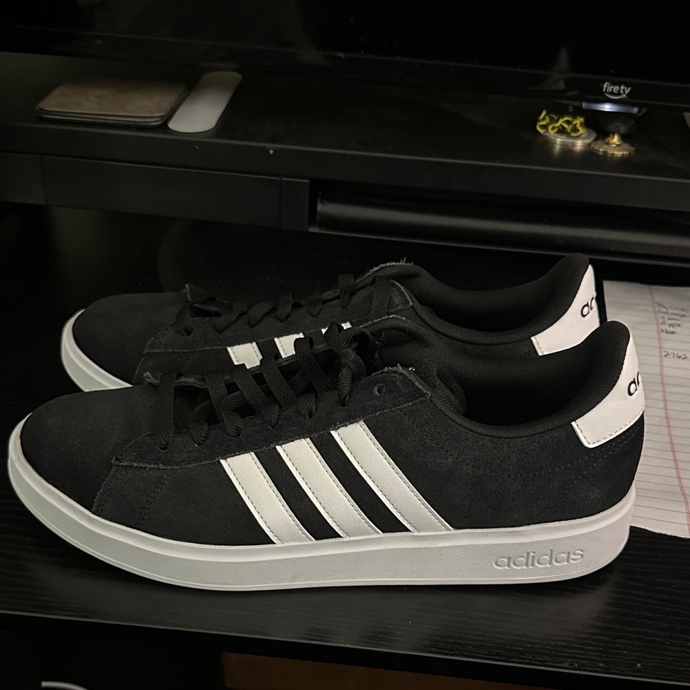 Adidas Men's Black Suede Sneakers with White Stripes